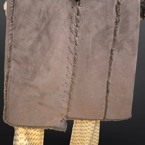 Y2K Penny Lane Coat Size l Boho Brown Faux Suede Brown Faux Fur 3/4 Length - Picture 4 of 11